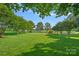 Expansive backyard with a meticulously maintained lawn and mature shade trees offering a serene outdoor space at 3506 Cardiff Ln, Matthews, NC 28104