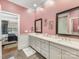 Bathroom with dual sinks, granite countertops, and a walk-in shower at 5030 Waldron Meadow Dr, Charlotte, NC 28226