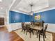 Stylish dining room with blue accent wall, wooden table, and modern chandelier at 5030 Waldron Meadow Dr, Charlotte, NC 28226