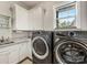 Modern laundry room featuring updated appliances, granite counters, and white cabinets at 5030 Waldron Meadow Dr, Charlotte, NC 28226