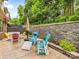Cozy patio space with comfortable seating, complemented by a stone wall and beautiful green surroundings at 5030 Waldron Meadow Dr, Charlotte, NC 28226