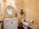 Charming powder room with decorative wallpaper, marble countertop, and stylish fixtures at 701 Larkridge Ct, Rock Hill, SC 29730