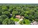 An aerial view showcases this house nestled amongst lush, mature trees at 7916 Wellston Dr, Charlotte, NC 28210