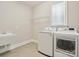 Clean laundry room with a sink, a window, shelving, and a new washer and dryer set at 1008 Ladera Dr, Waxhaw, NC 28173