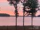 Stunning lake view with a pink sunset sky, framed by trees and a wrought iron fence at 14515 Nc Hwy 73 Hwy, Huntersville, NC 28078