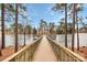 Scenic view of a lake with a wooden pier, surrounded by tall trees under a bright sky at 17436 Hawks View Dr, Indian Land, SC 29707