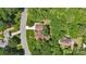 Aerial view showcasing the property's location in a lush, tree-filled neighborhood with nearby road access at 2234 Hamilton Mill Rd, Charlotte, NC 28270