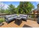 Relaxing deck area featuring an outdoor sectional sofa and fire pit table, perfect for entertaining at 3801 Rosedown Dr, Matthews, NC 28105