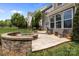Backyard with a stone fire pit, patio, green grass and two chairs at 4117 Bright Rd, Charlotte, NC 28214