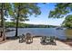Picturesque lake view from a lakeside seating area with chairs, providing a serene and inviting spot to relax at 4117 Bright Rd, Charlotte, NC 28214