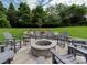 Backyard patio area with stone fire pit and lounge seating at 4201 Quail Hunt Ln, Charlotte, NC 28226
