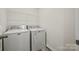 Functional laundry room with modern Maytag washer and dryer, plus wire shelving for storage at 449 Misty Law Ln, Clover, SC 29710