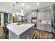Modern kitchen featuring a large island, stainless steel appliances, pendant lighting, and hardwood floors, perfect for entertaining at 5088 Watersail Way, Clover, SC 29710