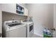 Efficient laundry room featuring a modern, front-load washer and dryer with white cabinets at 5088 Watersail Way, Clover, SC 29710