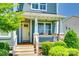 Inviting front porch with beautiful landscaping, brick accents, and a cheerful yellow door at 750 Waterscape Ct, Rock Hill, SC 29730