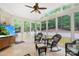 Relaxing sunroom features large windows, wicker chairs and an entertainment center with a TV at 763 Evans Manor Dr, Weddington, NC 28104