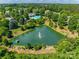 A picturesque aerial view of a neighborhood with a pond, community pool, surrounded by lush greenery at 841 Lacebark Dr, Rock Hill, SC 29732