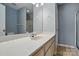 Clean bathroom with a vanity, mirror, and walk-in shower at 924 Secrest Hill Dr, Monroe, NC 28110