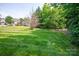 Expansive backyard featuring lush green grass, mature trees, and access to a creek or natural area at 10044 Markus Dr, Mint Hill, NC 28227