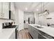 Well-lit kitchen with stainless appliances, center island, and gray cabinets at 1028 Maltby St, Charlotte, NC 28217