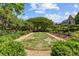 Expansive backyard featuring manicured lawn, gravel path, and mature trees, perfect for outdoor activities at 1625 Bibury Ln, Charlotte, NC 28211