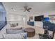 Spacious living room offers comfortable seating, a ceiling fan, and a TV for entertainment at 1625 Bibury Ln, Charlotte, NC 28211