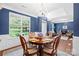 Formal dining room with wood floors, chair rail, chandelier, and large windows at 200 Winter Flake Dr, Statesville, NC 28677