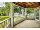 Inviting covered porch with white columns and railing, offering serene lake views for relaxation at 302 Northwest Dr, Davidson, NC 28036