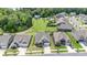An aerial view of a neighborhood with manicured lawns and houses near a lush green space at 10016 St Kitts Landing Ln, Charlotte, NC 28278