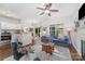 Open-concept living room with dark wood floors and a view into the kitchen at 16121 Wrights Ferry Rd, Charlotte, NC 28278