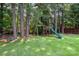 Spacious backyard showcasing a playground with a slide, swings, and ample space for outdoor activities and enjoyment at 16121 Wrights Ferry Rd, Charlotte, NC 28278