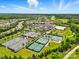 An aerial view of community tennis courts, pool, clubhouse and surrounding homes and green spaces at 258 Cherrytree Dr, Fort Mill, SC 29715