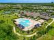 Aerial view showcasing a community clubhouse, pool, tennis courts and common areas at 258 Cherrytree Dr, Fort Mill, SC 29715