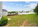Wide open backyard with large lawn, patio, and wooden fence at 3512 Gibbon Terrace Ct, Charlotte, NC 28269