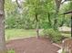 Backyard mulched area, with a view of the house, lawn, and trees at 4000 Chandworth Rd, Charlotte, NC 28210