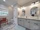 Bright bathroom featuring double vanity with vessel sinks, granite counters, and stylish fixtures at 574 Crescent Rd, Rockwell, NC 28138