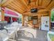 Outdoor patio area featuring outdoor furniture, a bar, and a television at 574 Crescent Rd, Rockwell, NC 28138