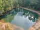 Aerial view of pond surrounded by trees at 574 Crescent Rd, Rockwell, NC 28138
