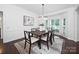 Elegant dining room featuring modern chandelier, decorative wall art, and hardwood floors at 6206 Glencairn Ct, Charlotte, NC 28269