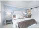 Bright bedroom featuring statement wallpaper and a barn door to the ensuite at 6206 Glencairn Ct, Charlotte, NC 28269