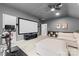 Large bonus room with projector, a peloton, and comfortable seating at 6432 Morningsong Ln, Charlotte, NC 28269