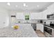 Bright kitchen with a granite island, stainless steel appliances, white cabinets, and stylish backsplash at 104 E Louisiana Ave, Bessemer City, NC 28016