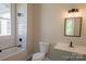 Modern bathroom with subway tile, new vanity, and updated fixtures at 112 Hampton St, Chester, SC 29706
