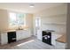 Bright kitchen with stainless appliances, white cabinets and butcher block countertops at 112 Hampton St, Chester, SC 29706