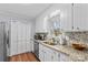 Bright kitchen with white cabinetry, stainless steel appliances, and stylish backsplash, complemented by a functional layout at 141 Dunlap Loop, Statesville, NC 28625