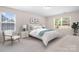 This bedroom features neutral walls, plush carpet, and bright windows with stylish furnishings at 14611 Murfield Ct, Charlotte, NC 28278