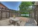 Outdoor patio area with pergola, dining set, privacy screen, and view of the backyard at 2844 Georgia Ave, Charlotte, NC 28205