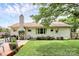 Backyard view of the property featuring a brick exterior, chimney, patio and well-maintained landscaping at 5929 Brookhaven Rd, Charlotte, NC 28210