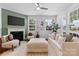 Bright living room featuring a fireplace, large windows, and modern furnishings at 10027 Juniper Trace Dr, Charlotte, NC 28277