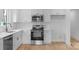 Close-up of a kitchen featuring stainless steel appliances, white cabinets, and subway tile backsplash at 101 Churchill Dr, Kings Mountain, NC 28086